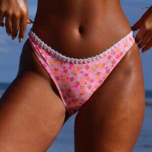 Kulani Kini Crochet Cheeky Bikini Bottom - Frangipani Fever - Size Small